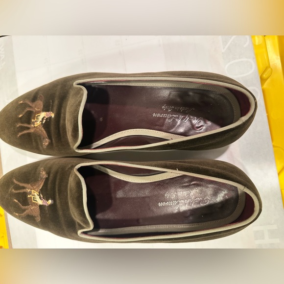 Ralph Lauren Purple Label Brown Velvet Embroidered Accent Collis Slippers- 10.5D - Picture 7 of 16